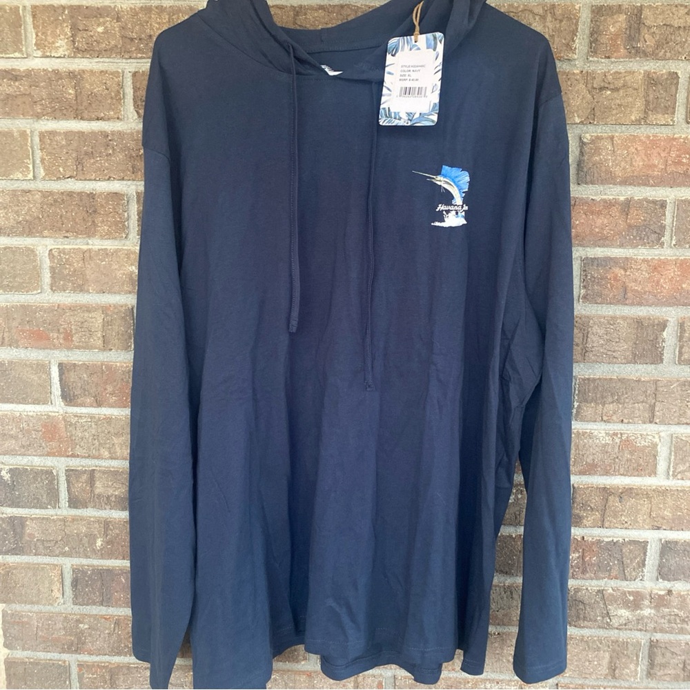Havana Jim Navy Blue pull over with hood and blue marlin logo